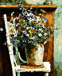 Virág széken, feszített kép